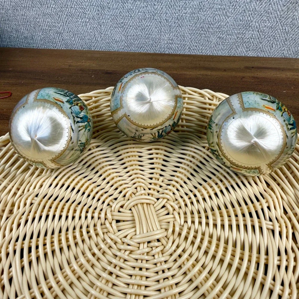 Vintage Satin Sheen Christmas Ornaments Set of 3 Winter Ice Skating Scene